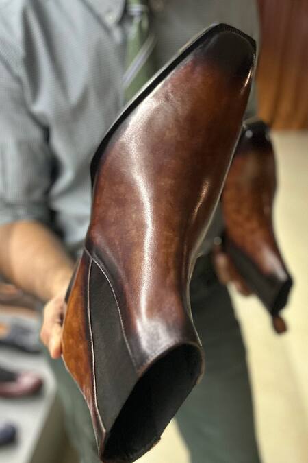 Buy_Fellmonger_Brown Mirror Glossed Marble Patina Boots 