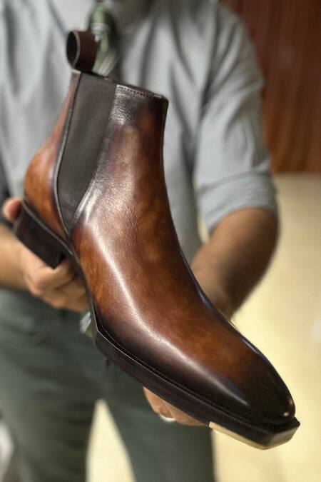 Shop_Fellmonger_Brown Mirror Glossed Marble Patina Boots 