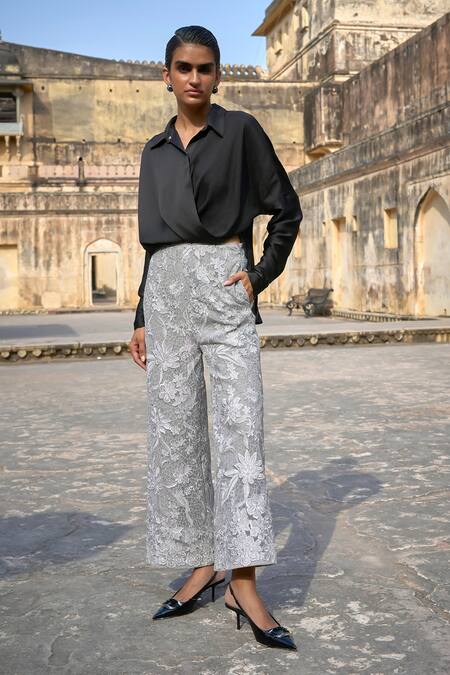 Dash And Dot Grey Nylon Embroidery Floral Pant Online at Aza Fashions Dash And Dot_Grey Nylon Embroidery Floral Pant _Online_at_Aza_Fashions