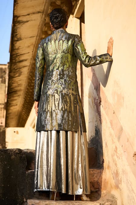 Dash And Dot Ombre Pattern Long Brocade Jacket 