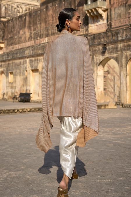 Dash And Dot Metallic Lace Top With Draped Pant 