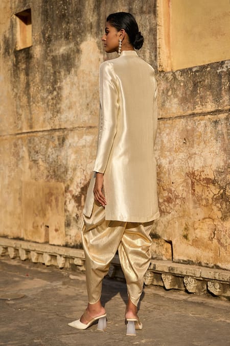 Dash And Dot Long Plain Tunic With Draped Dhoti Pant 