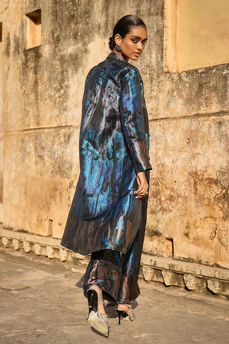 Shop Dash And Dot Multi Color Polyester Embroidery, Cut Work Ombre Pattern Long Jacket With Pant at Aza Fashions Shop_Dash And Dot_Multi Color Polyester Embroidery, Cut Work Ombre Pattern Long Jacket With Pant _at_Aza_Fashions