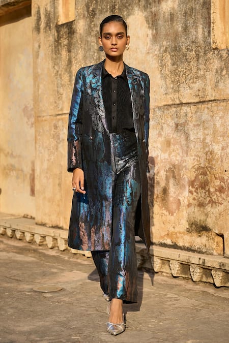 Buy Dash And Dot Multi Color Polyester Embroidery, Cut Work Ombre Pattern Long Jacket With Pant Online at Aza Fashions Buy_Dash And Dot_Multi Color Polyester Embroidery, Cut Work Ombre Pattern Long Jacket With Pant _Online_at_Aza_Fashions