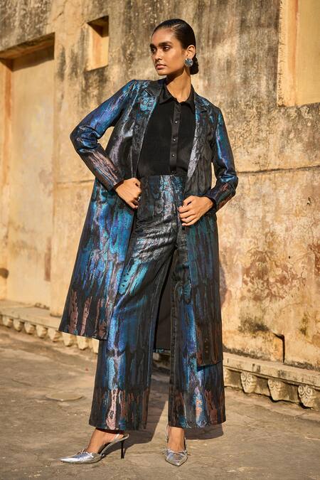 Dash And Dot Multi Color Polyester Embroidery, Cut Work Ombre Pattern Long Jacket With Pant at Aza Fashions Dash And Dot_Multi Color Polyester Embroidery, Cut Work Ombre Pattern Long Jacket With Pant _at_Aza_Fashions