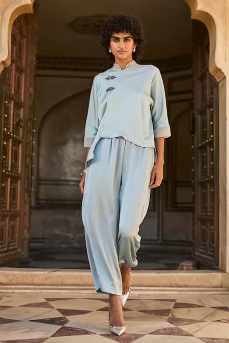 Dash And Dot Chinese Inspired Top With Wide Legged Pant 