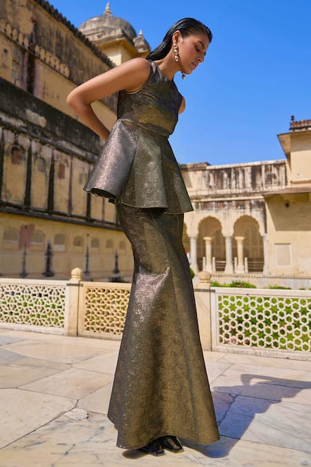 Dash And Dot_Silver Polyester Metallic Mermaid Skirt _at_Aza_Fashions