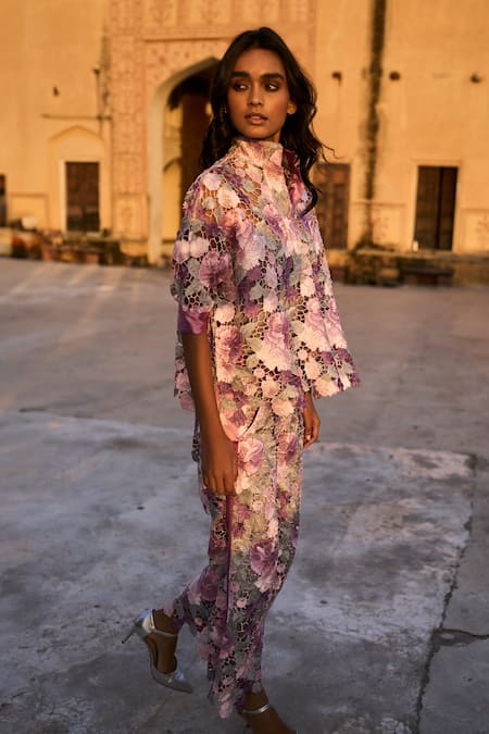 Dash And Dot_Multi Color Polyester Scalloped Floral Lace Pant _Online_at_Aza_Fashions