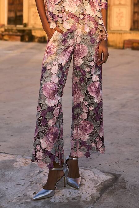 Buy_Dash And Dot_Multi Color Polyester Scalloped Floral Lace Pant _Online_at_Aza_Fashions