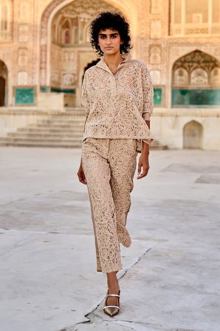 Dash and Dot Lace Embroidered Top & Pant Set 