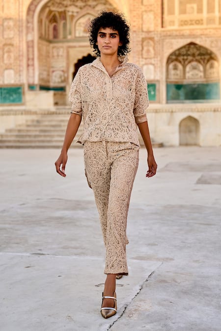 Dash And Dot Lace Embroidered Top & Pant Set 