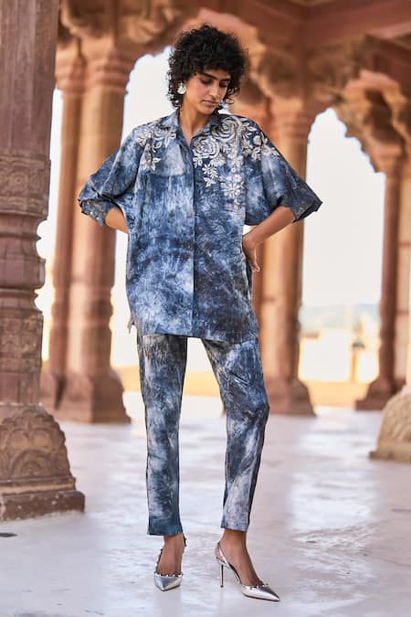 Dash and Dot Draped Tie Dye Shirt & Pant Set 