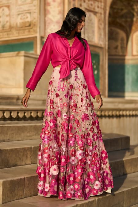 Dash And Dot Floral Lace Embroidered Flared Skirt 