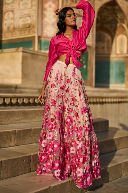 Buy Dash And Dot Pink Polyester, Nylon Embroidery Floral Lace Flared Skirt Online at Aza Fashions Buy_Dash And Dot_Pink Polyester, Nylon Embroidery Floral Lace Flared Skirt _Online_at_Aza_Fashions