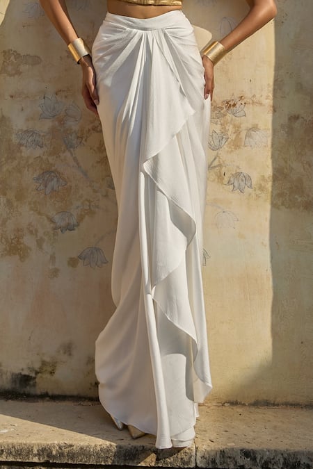 Dash And Dot_Ivory Polyester Textured Mermaid Skirt _Online_at_Aza_Fashions