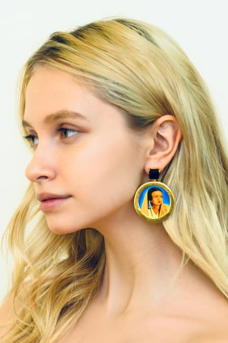 MAALICIOUS JEWELRY Silver Plated Stones Oh Amrita Hand Painted Earrings 