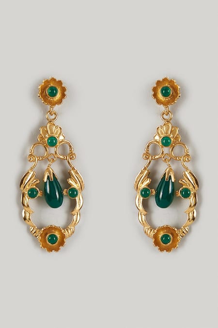 Shop MAALICIOUS JEWELRY Green Stones Paradise Embellished Chandeliers at Aza Fashions Shop_MAALICIOUS JEWELRY_Green Stones Paradise Embellished Chandeliers _at_Aza_Fashions