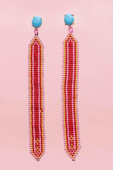 Shop MAALICIOUS JEWELRY Pink Beads, Stones Embellished Danglers at Aza Fashions Shop_MAALICIOUS JEWELRY_Pink Beads, Stones Embellished Danglers _at_Aza_Fashions