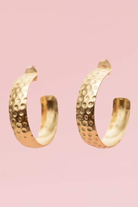 Shop_Maalicious Jewelry_Gold Plated Textured Hoops _at_Aza_Fashions