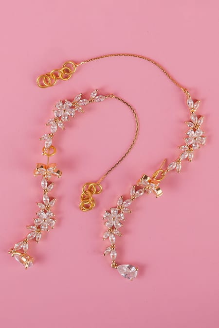 Shop MAALICIOUS JEWELRY Gold Plated Zari Zirconia Embellished Creeper at Aza Fashions Shop_MAALICIOUS JEWELRY_Gold Plated Zari Zirconia Embellished Creeper _at_Aza_Fashions