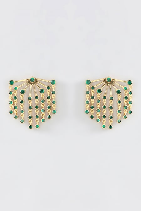 Shop MAALICIOUS JEWELRY Green Gota Patti, Stones Aurora Embellished Earrings at Aza Fashions Shop_MAALICIOUS JEWELRY_Green Gota Patti, Stones Aurora Embellished Earrings _at_Aza_Fashions