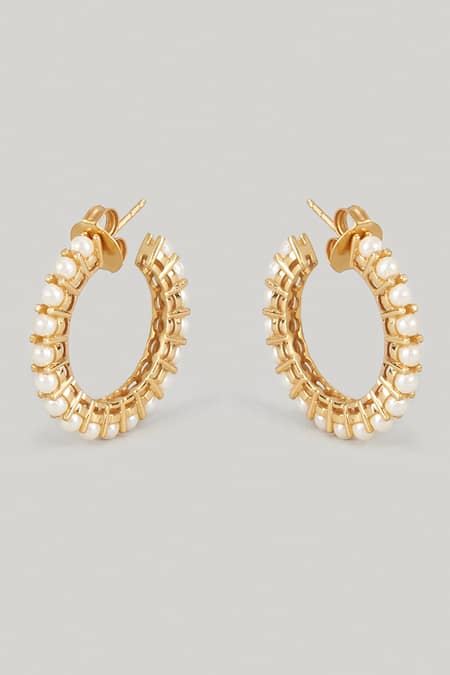 Shop MAALICIOUS JEWELRY White Pearls Embellished Hoops at Aza Fashions Shop_MAALICIOUS JEWELRY_White Pearls Embellished Hoops _at_Aza_Fashions