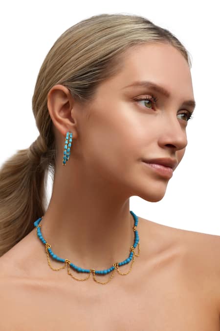 MAALICIOUS JEWELRY Blue Stone Kiara Studded Hoops 