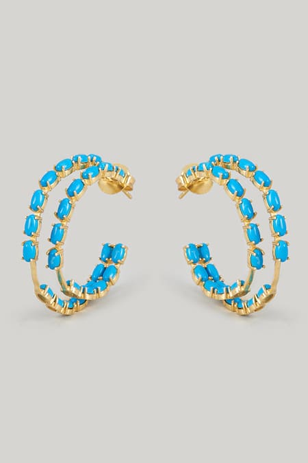 Shop MAALICIOUS JEWELRY Blue Stones Kiara Studded Hoops at Aza Fashions Shop_MAALICIOUS JEWELRY_Blue Stones Kiara Studded Hoops _at_Aza_Fashions
