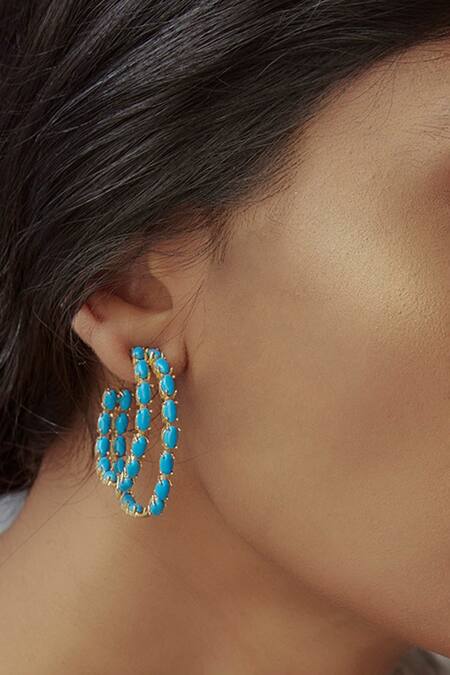 MAALICIOUS JEWELRY Blue Stones Kiara Studded Hoops Online at Aza Fashions MAALICIOUS JEWELRY_Blue Stones Kiara Studded Hoops _Online_at_Aza_Fashions