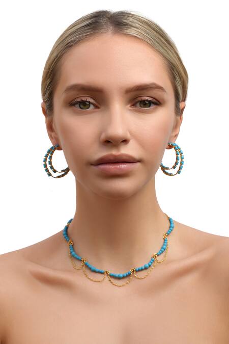 Buy_MAALICIOUS JEWELRY_Blue Stones Kiara Studded Hoops _Online_at_Aza_Fashions