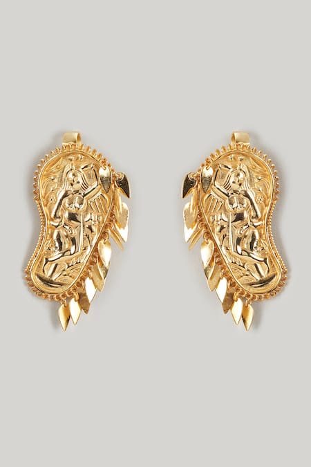 MAALICIOUS JEWELRY Gold Plated Kaveri Goddess Vishnumaya Carved Earrings Online at Aza Fashions MAALICIOUS JEWELRY_Gold Plated Kaveri Goddess Vishnumaya Carved Earrings _Online_at_Aza_Fashions