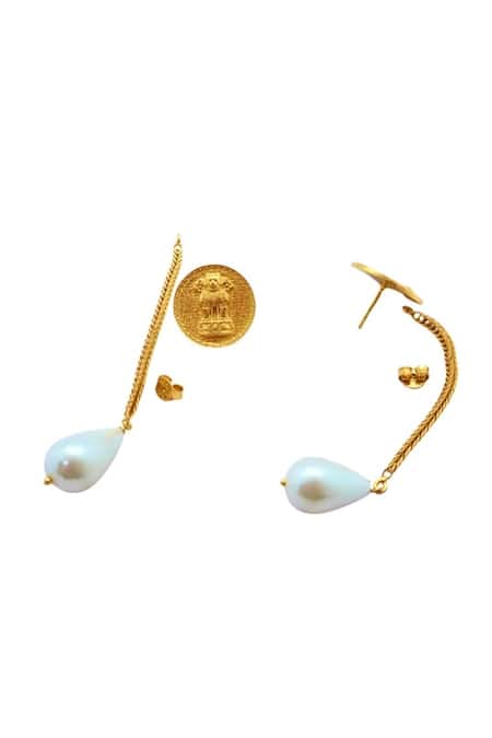 MAALICIOUS JEWELRY Gold Plated Pearls India Metal Coin Carved Earrings Online at Aza Fashions MAALICIOUS JEWELRY_Gold Plated Pearls India Metal Coin Carved Earrings _Online_at_Aza_Fashions