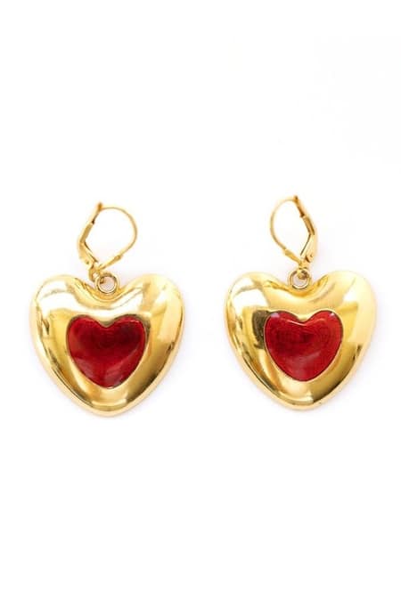 Shop MAALICIOUS JEWELRY Red I Heart You Shaped Earrings at Aza Fashions Shop_MAALICIOUS JEWELRY_Red I Heart You Shaped Earrings _at_Aza_Fashions