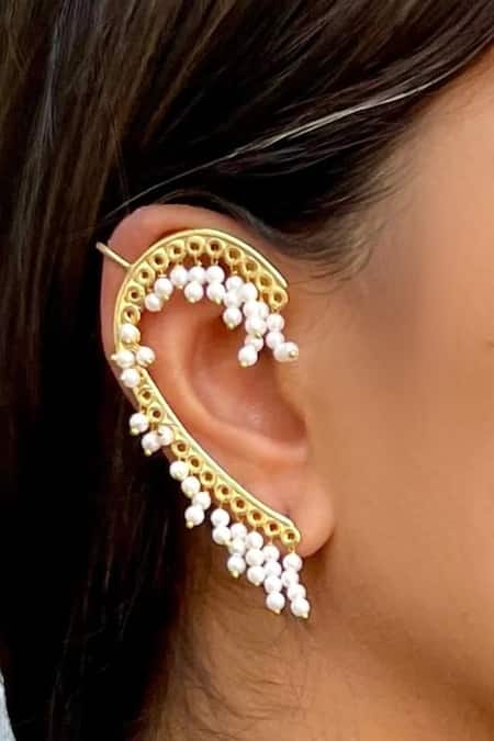 Shop_MAALICIOUS JEWELRY_White Pearls Sofia Embellished Earrings _at_Aza_Fashions
