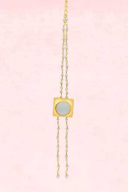 Shop MAALICIOUS JEWELRY Gold Plated Beads Mother Of Pearl Embellished Earrings at Aza Fashions Shop_MAALICIOUS JEWELRY_Gold Plated Beads Mother Of Pearl Embellished Earrings _at_Aza_Fashions