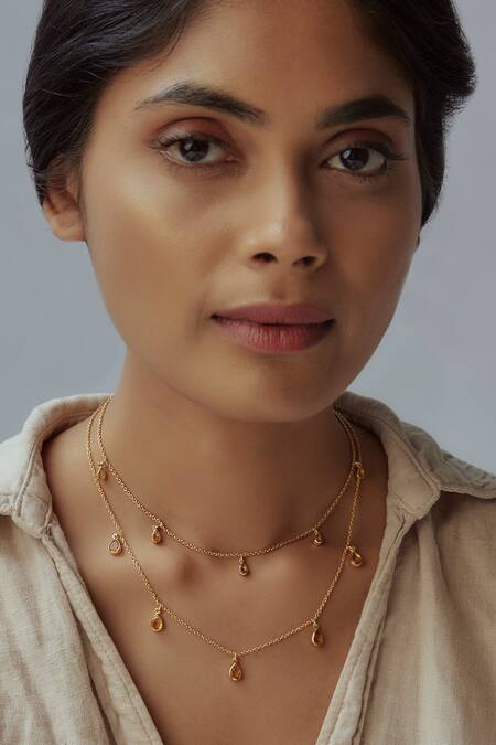 MAALICIOUS JEWELRY_Pink Citrine Witch Garnet Stone Embellished Chain - Set Of 2 _Online_at_Aza_Fashions