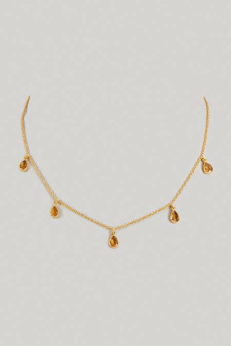 Buy_MAALICIOUS JEWELRY_Pink Citrine Witch Garnet Stone Embellished Chain - Set Of 2 _Online_at_Aza_Fashions