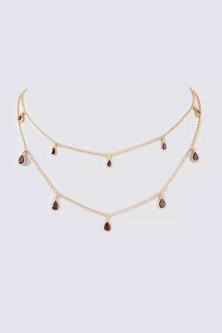 Shop_MAALICIOUS JEWELRY_Red Garnet Witch Stone Studded Chain - Set Of 2 _at_Aza_Fashions