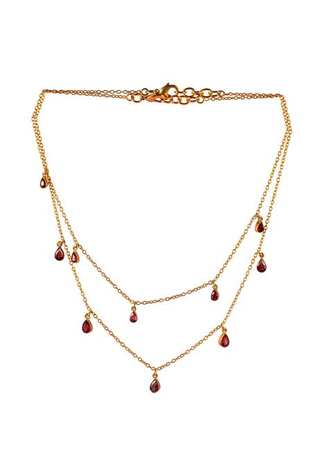 MAALICIOUS JEWELRY_Red Garnet Witch Stone Studded Chain - Set Of 2 _Online_at_Aza_Fashions
