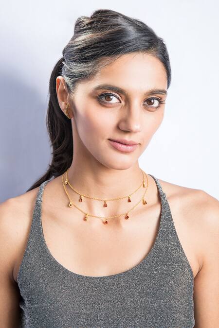 Buy_MAALICIOUS JEWELRY_Red Garnet Witch Stone Studded Chain - Set Of 2 _Online_at_Aza_Fashions