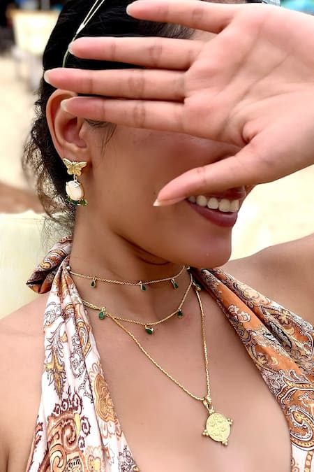 MAALICIOUS JEWELRY Green Witch Stone Studded Chain - Set Of 2 