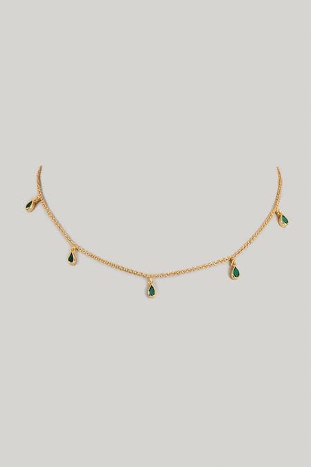 Buy MAALICIOUS JEWELRY Green Witch Stone Studded Chain - Set Of 2 Online at Aza Fashions Buy_MAALICIOUS JEWELRY_Green Witch Stone Studded Chain - Set Of 2 _Online_at_Aza_Fashions