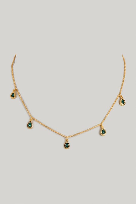 Shop MAALICIOUS JEWELRY Green Witch Stone Studded Chain - Set Of 2 Online at Aza Fashions Shop_MAALICIOUS JEWELRY_Green Witch Stone Studded Chain - Set Of 2 _Online_at_Aza_Fashions