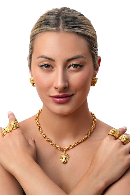 MAALICIOUS JEWELRY_Gold Plated Complicated Anti Tarnish Link Chain _Online_at_Aza_Fashions