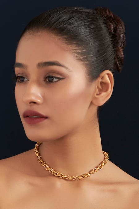 Buy MAALICIOUS JEWELRY Gold Plated Complicated Anti Tarnish Link Chain Online at Aza Fashions Buy_MAALICIOUS JEWELRY_Gold Plated Complicated Anti Tarnish Link Chain _Online_at_Aza_Fashions