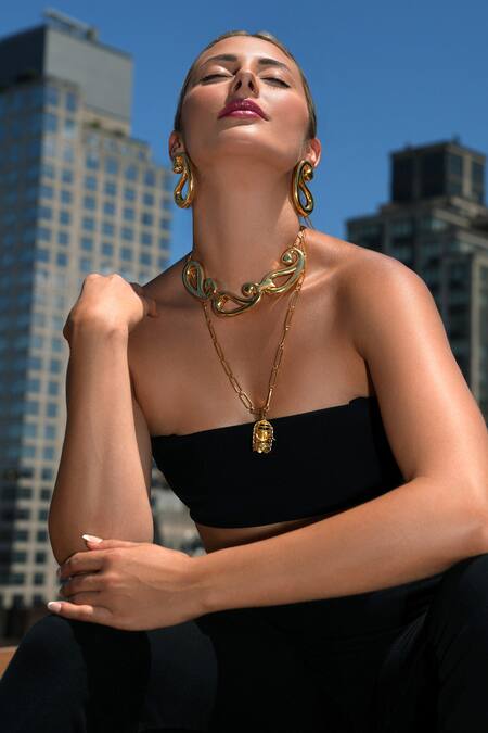 MAALICIOUS JEWELRY_Gold Plated Eva Link Chain _Online_at_Aza_Fashions