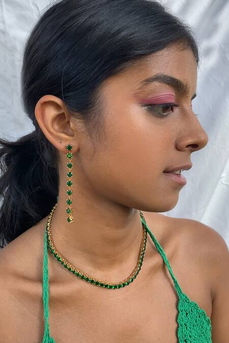 Buy_MAALICIOUS JEWELRY_Green Giselle Stone Embedded Tennis Chain _Online_at_Aza_Fashions