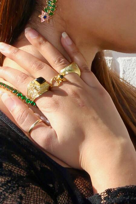 MAALICIOUS JEWELRY_Black Stones Embellished Poison Ring _Online_at_Aza_Fashions