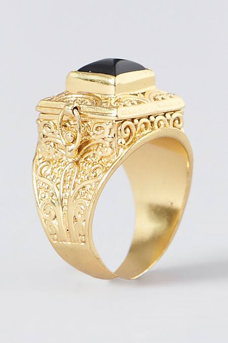 Shop_MAALICIOUS JEWELRY_Black Stones Embellished Poison Ring _Online_at_Aza_Fashions