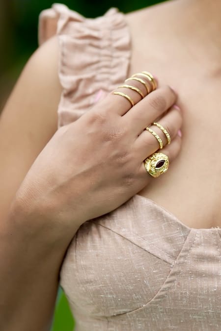 MAALICIOUS JEWELRY Gold Plated Gota Patti, Stones Openable Carved Poison Ring Online at Aza Fashions MAALICIOUS JEWELRY_Gold Plated Gota Patti, Stones Openable Carved Poison Ring _Online_at_Aza_Fashions